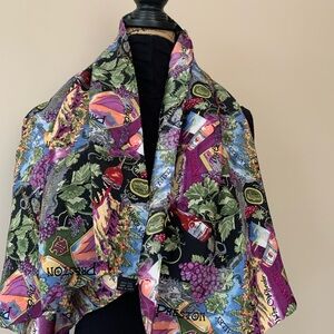 NICOLE MILLER 100% silk wine country Vintage vineyard print larger scarf VGUC++